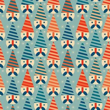 Christmas New Year seamless pattern with Santa Claus heads . Stock Illustration