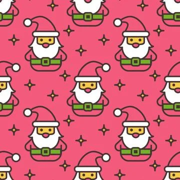 Christmas, New Year seamless vector pattern with Santa Claus on red background. Stock Illustration
