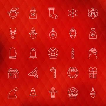 Christmas New Year Thin Line Icons Set Stock Illustration