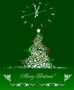 Christmas - New Year tree with clock image. Vector illustration Stock Illustration