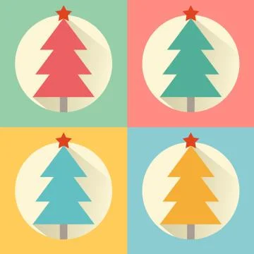Christmas new year tree flat design icon set Stock Illustration