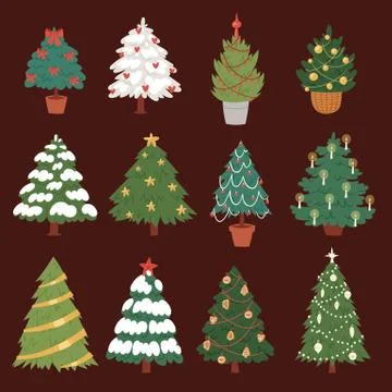 Christmas New Year tree vector icons ornament star xmas gift design holiday Stock Illustration