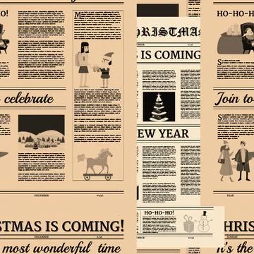 Christmas newspaper Seamless background pattern. Old paper retro style. Vector Illustrazione stock