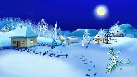 Christmas Night in Old Traditional Ukrainian Village Stock Illustration