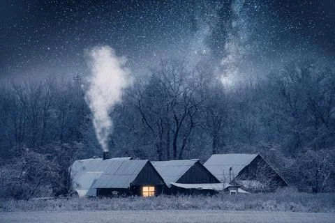 Christmas night with starry sky Stock Photos