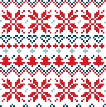 Christmas Nordic seamless pattern ( blue and red ) Stock Illustration