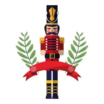 Christmas nutcracker branches ribbon decoration イラスト素材