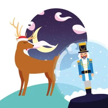 Christmas nutcracker deer night scenery Illustrazione stock
