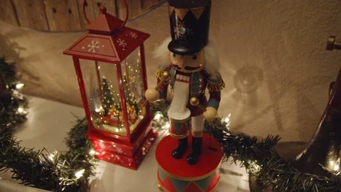 Christmas nutcracker drummer and festive lights Stock Footage 120494776