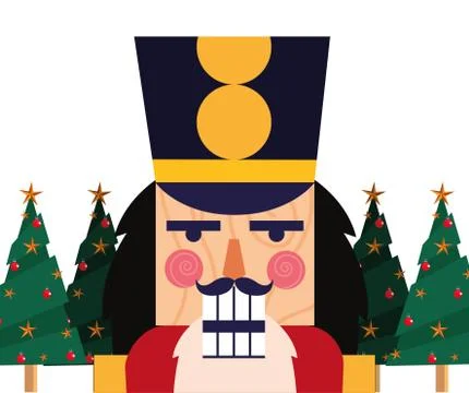 Christmas nutcracker face pine trees Stock Illustration