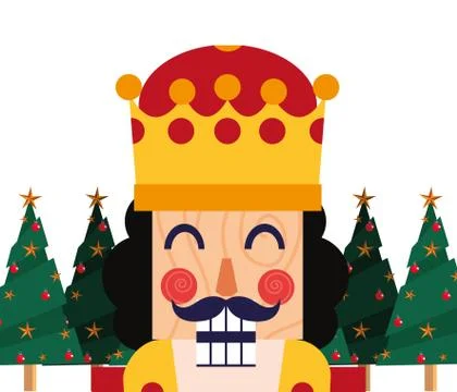 Christmas nutcracker face pine trees Stock Illustration