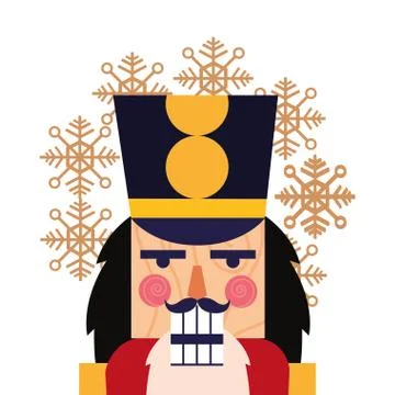 Christmas nutcracker face snowflakes decoration Stock Illustration