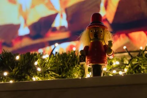 Christmas Nutcracker with Festive Lights Stock Photos