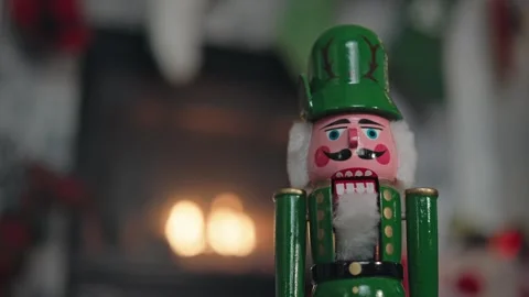 Christmas Nutcracker with a Fireplace in the Background Stock Footage 323031265