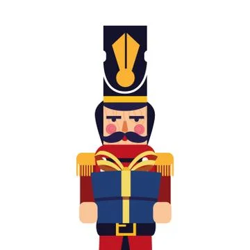 Christmas nutcracker holding gift box 스톡 일러스트