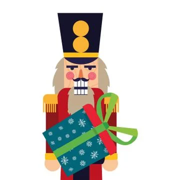 Christmas nutcracker holding gift box 스톡 일러스트