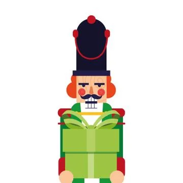 Christmas nutcracker holding gift box Stock Illustration
