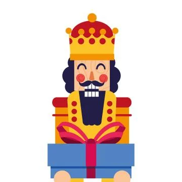 Christmas nutcracker holding gift box Illustrazione stock