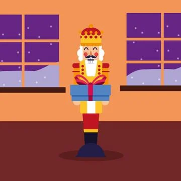 Christmas nutcracker holding gift box 스톡 일러스트