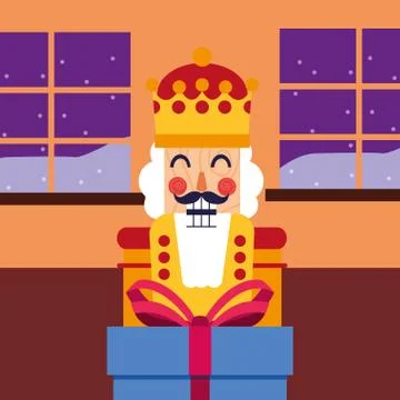 Christmas nutcracker holding gift box Stock Illustration
