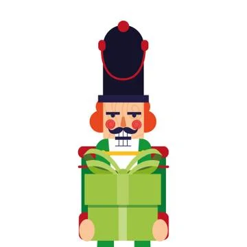 Christmas nutcracker holding gift box Illustrazione stock