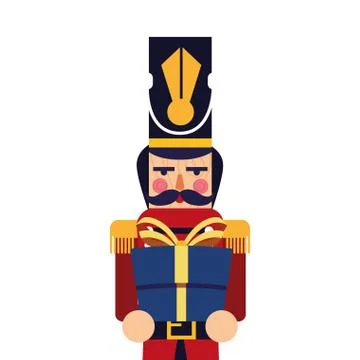 Christmas nutcracker holding gift box Illustrazione stock