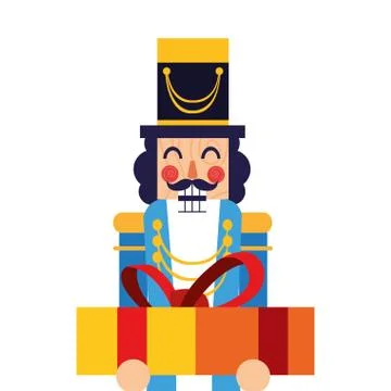 Christmas nutcracker holding gift box Illustrazione stock