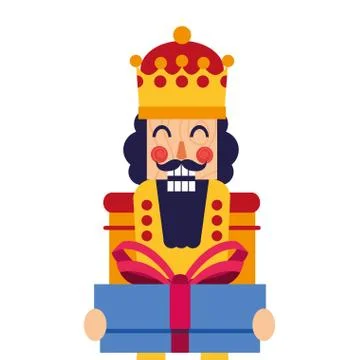 Christmas nutcracker holding gift box 스톡 일러스트