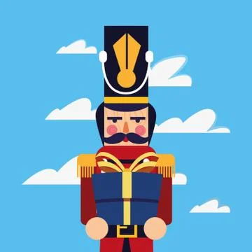 Christmas nutcracker holding gift box イラスト素材