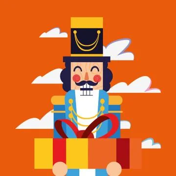 Christmas nutcracker holding gift box 스톡 일러스트