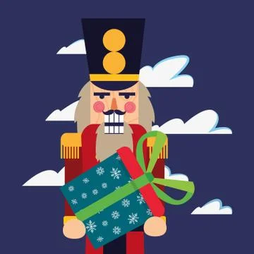 Christmas nutcracker holding gift box Illustrazione stock