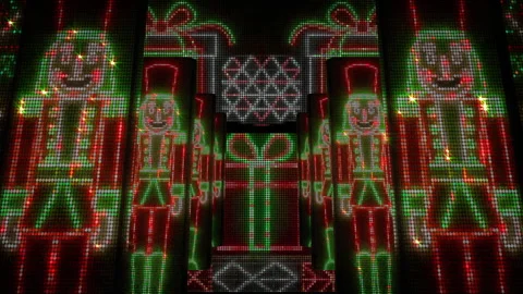 Christmas Nutcracker LED Light Tunnel with Red and Green Gift Patterns Stock Footage 346560840