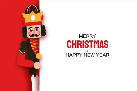 Christmas Nutcracker in paper cut style. Cute soldier toy. December Ballet party Stock Illustration