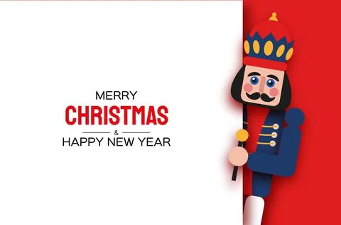 Christmas Nutcracker in paper cut style. Cute soldier toy. December Ballet party Stock Illustration