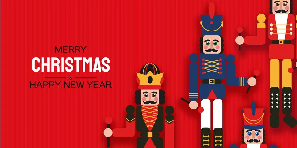 Christmas Nutcracker in paper cut style. Cute soldier toy. December Ballet party Illustrazione stock