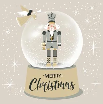 Christmas Nutcracker in snow glass globe Vector Illustration on Light Backg.. Stock Illustration