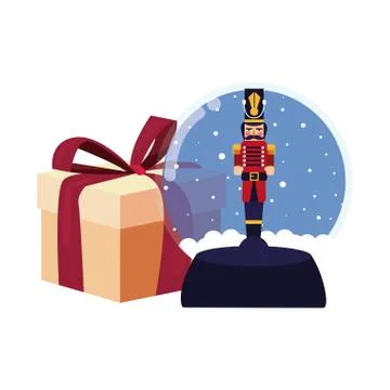 Christmas nutcracker snow globe and gift Stock Illustration