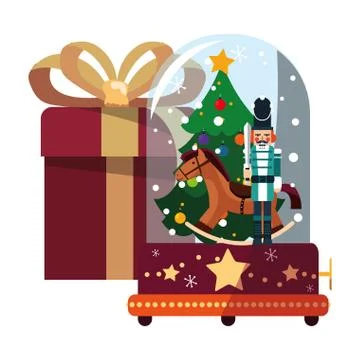 Christmas nutcracker snow globe and gift Stock Illustration