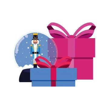 Christmas nutcracker snow globe and gift Illustrazione stock