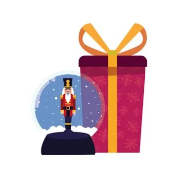 Christmas nutcracker snow globe and gift 스톡 일러스트