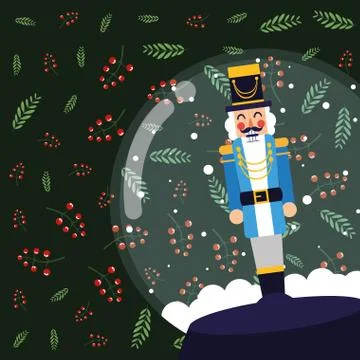 Christmas nutcracker snowglobe decoration background Stock Illustration