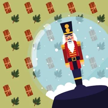 Christmas nutcracker snowglobe decoration background Stock Illustration