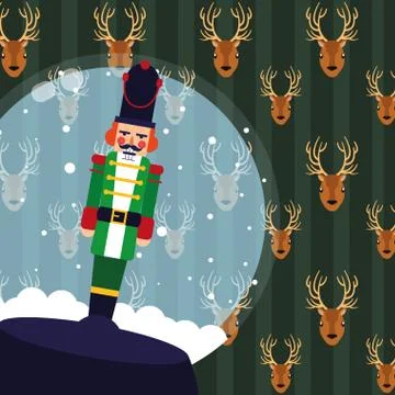 Christmas nutcracker snowglobe deer decoration Stock Illustration