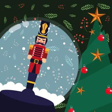 Christmas nutcracker snowglobe tree decoration Illustrazione stock