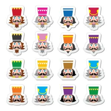Christmas nutcracker - soldier figurine head icons set Stock Illustration