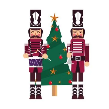 Christmas nutcracker toys and tree Stock Illustration
