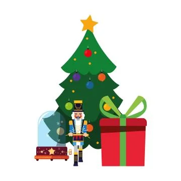Christmas nutcracker tree and gift Stock Illustration