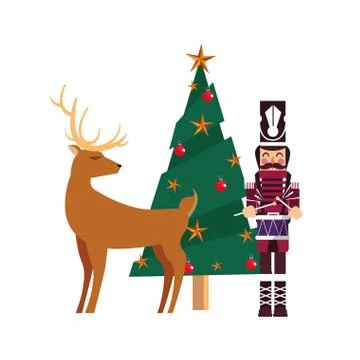 Christmas nutcracker tree and reindeer Stock Illustration
