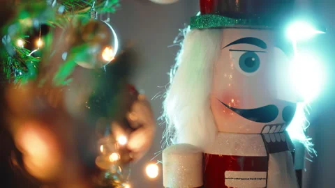 Christmas Nutcracker Under Tree in the night Video stock 221034933