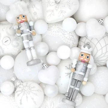 Christmas Nutcracker White Bauble Background Stock Photos